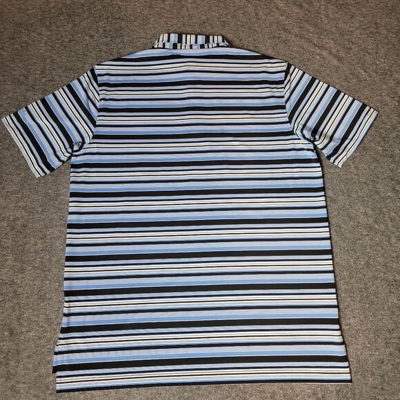 Peter Millar Summer Comfort Men's L Blue Striped Polo Shirt Shady Oaks Club Good - Picture 2 of 9